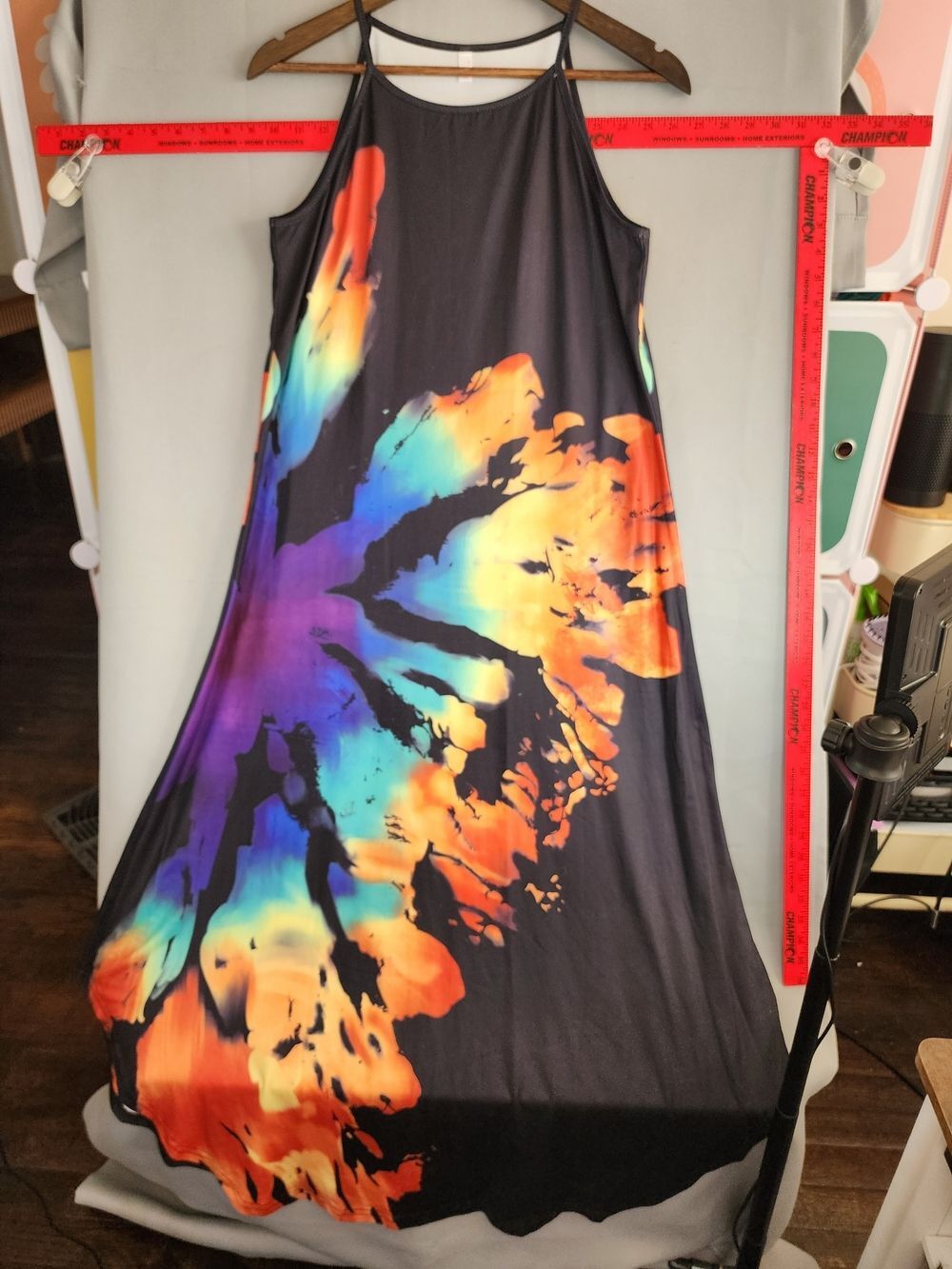 Halife Black Maxi Dress with Rainbow Tie-Dye Burst